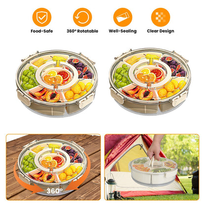 2 Pcs Divided Serving Tray With Lid And Handle 360 Degree Rotatable Snack Box Container With 6 Dividers