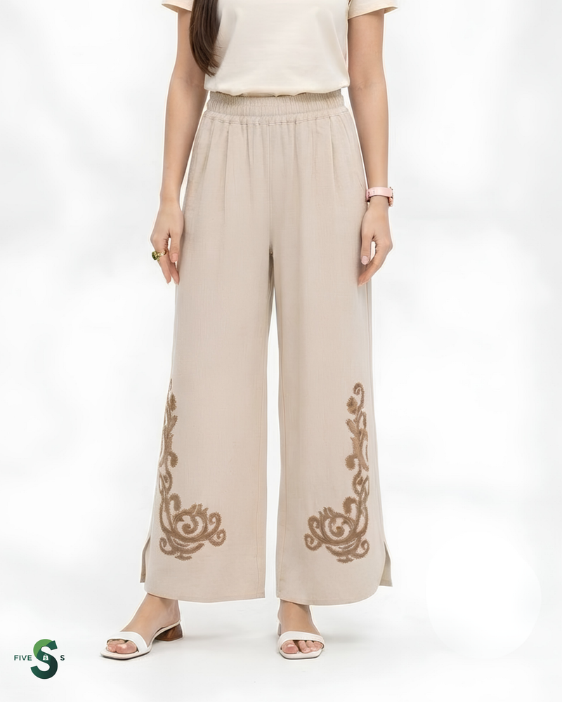 Umgee Linen Embroidered Wide-Leg Boho Pants