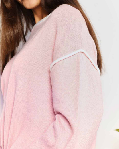 Angel Wings Contrast Detail Dropped Shoulder Knit Top