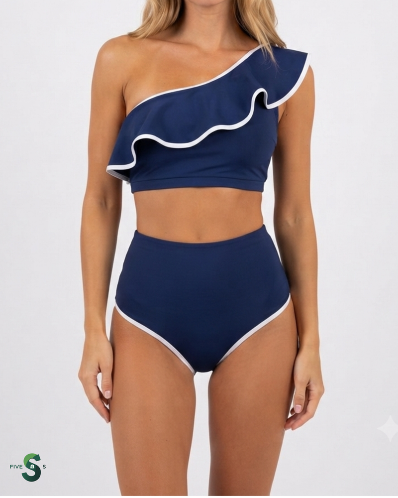 NAVY RUFFLE BIKINI SET