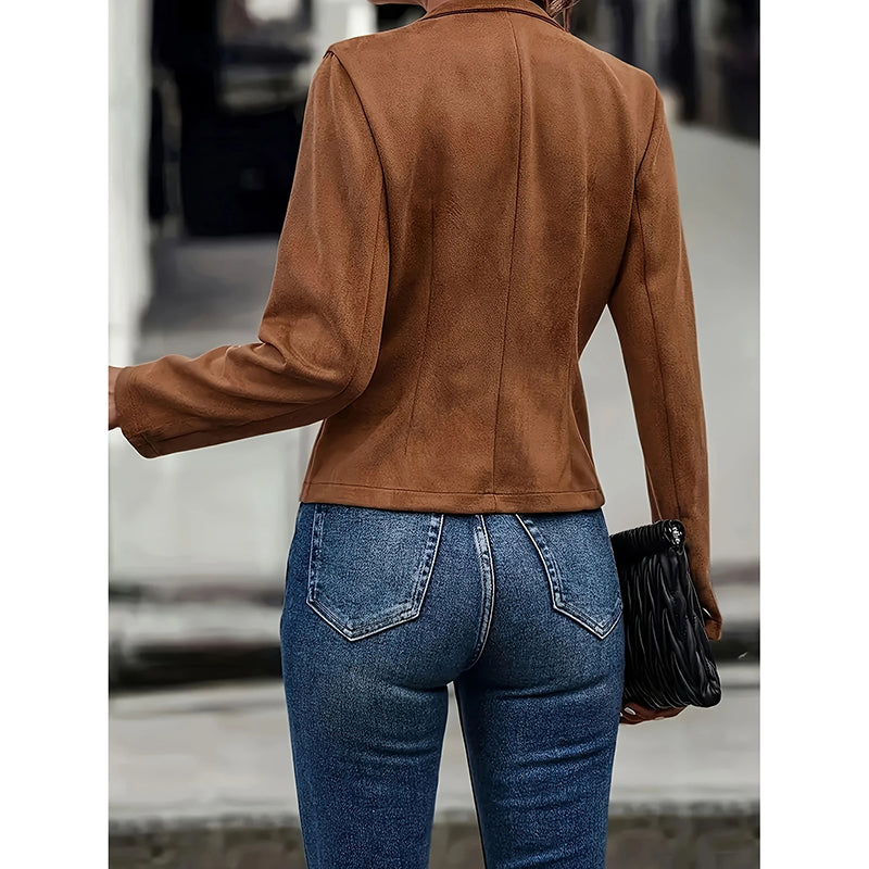Women's Faux Suede Blazer - Long Sleeve Notch Lapel Open Front Jacket, Casual Business Office Blazer