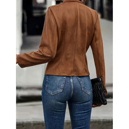 Women's Faux Suede Blazer - Long Sleeve Notch Lapel Open Front Jacket, Casual Business Office Blazer