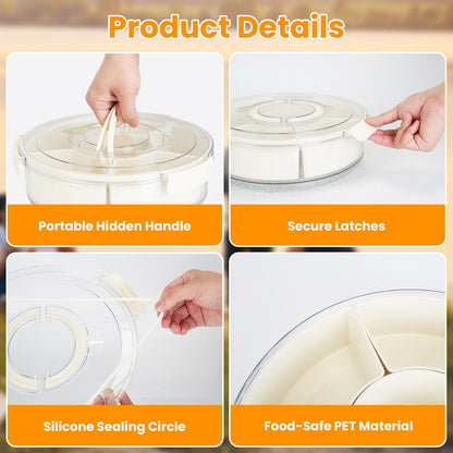 2 Pcs Divided Serving Tray With Lid And Handle 360 Degree Rotatable Snack Box Container With 6 Dividers