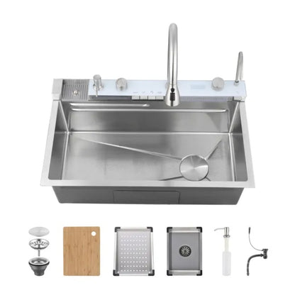 Pull-out Facuet Single Bowl Sink Kitchen Vegetable Sink 304 Whale Waterfall Sink Dish Sink Household Vegetable Washing Basin