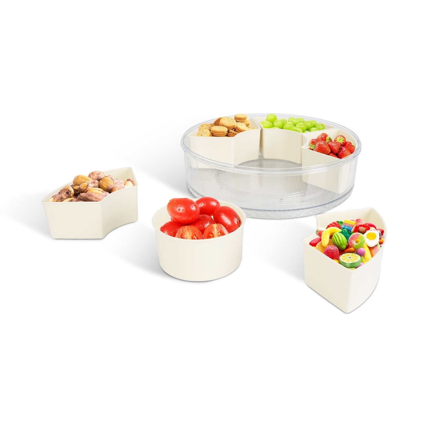 2 Pcs Divided Serving Tray With Lid And Handle 360 Degree Rotatable Snack Box Container With 6 Dividers