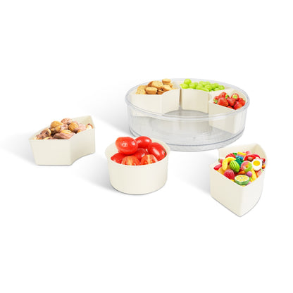 2 Pcs Divided Serving Tray With Lid And Handle 360 Degree Rotatable Snack Box Container With 6 Dividers