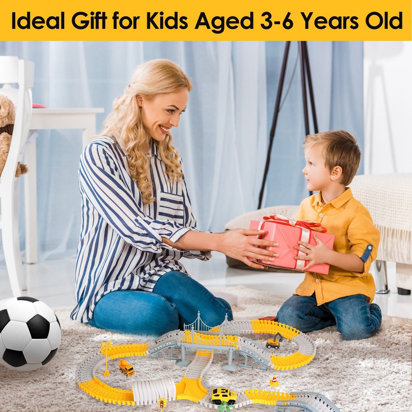 1Pc 340Pcs Construction Race Track Set Kids DIY Construction Toys STEM Flexible Car Track Playset Gift For Toddlers Boys Aged 3 4 5 6 Year Old