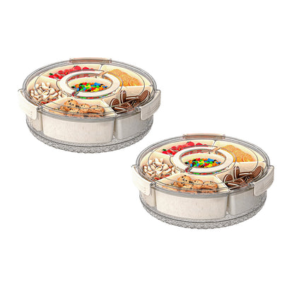 2 Pcs Divided Serving Tray With Lid And Handle 360 Degree Rotatable Snack Box Container With 6 Dividers