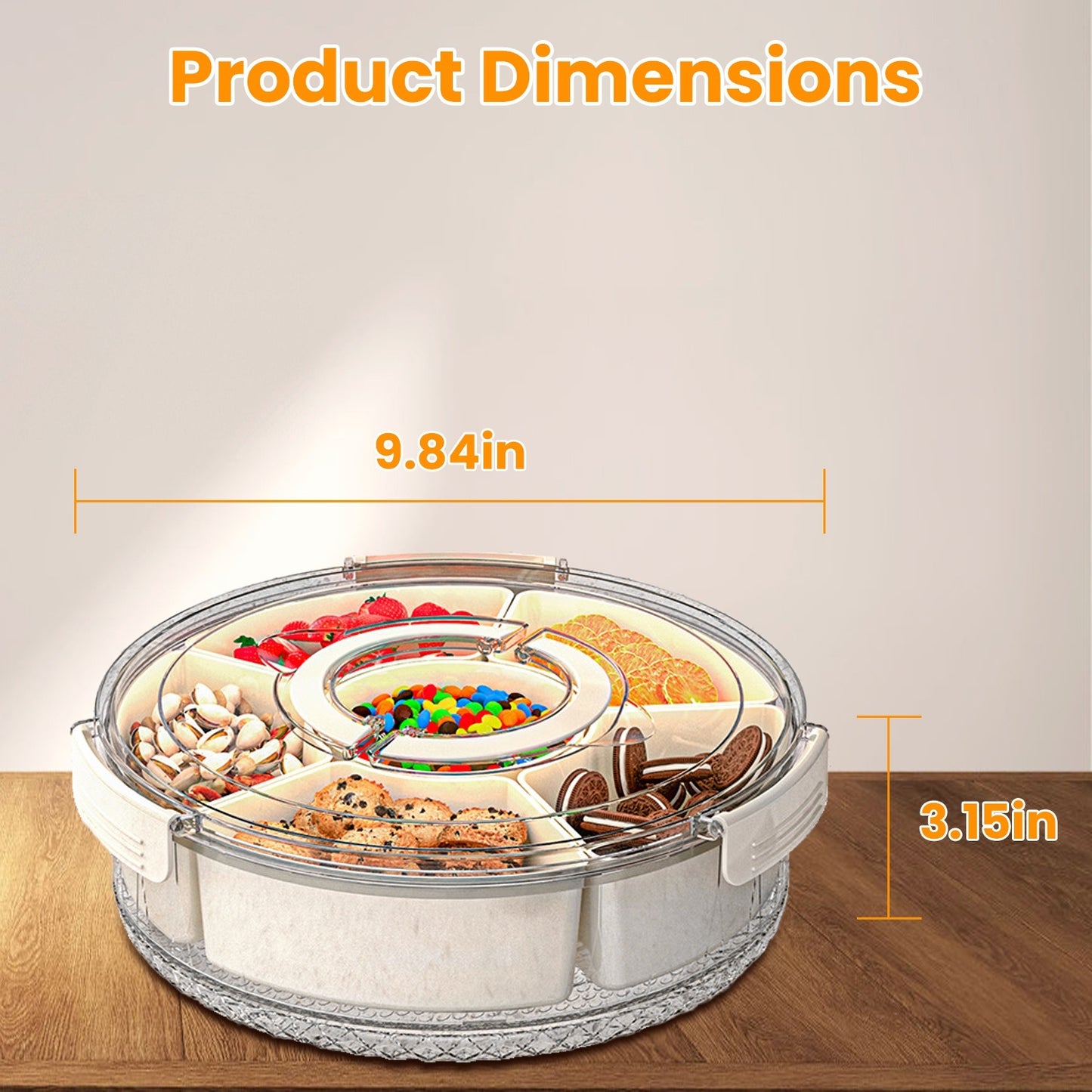 2 Pcs Divided Serving Tray With Lid And Handle 360 Degree Rotatable Snack Box Container With 6 Dividers