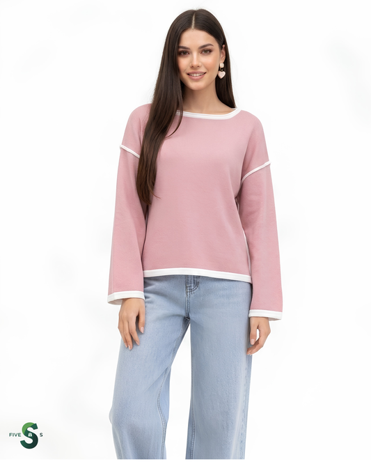 Angel Wings Contrast Detail Dropped Shoulder Knit Top