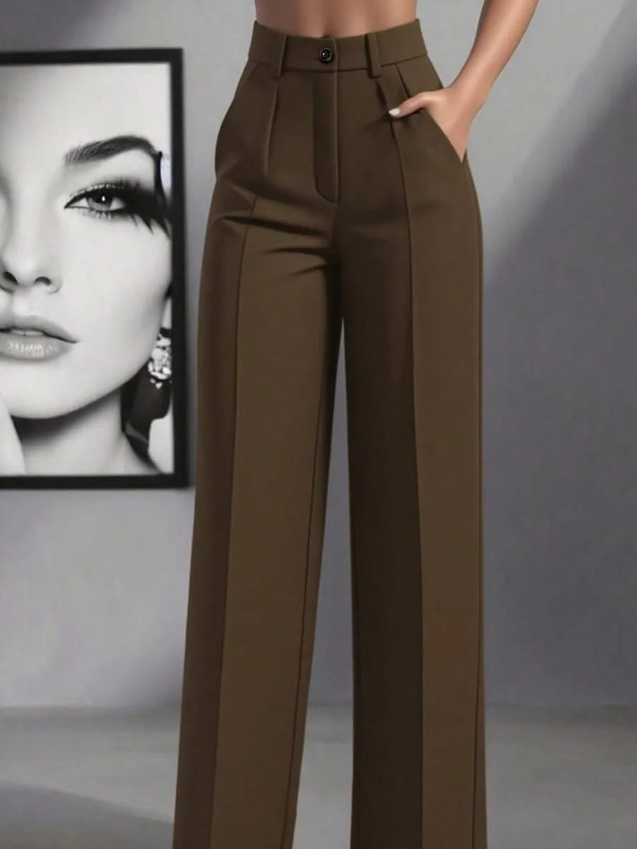 Casual High-Waist Work Trousers with Pockets
