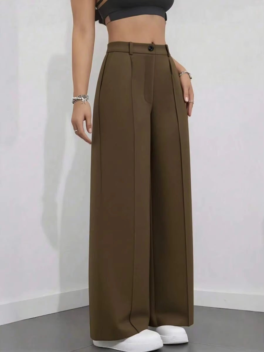 Casual High-Waist Work Trousers with Pockets