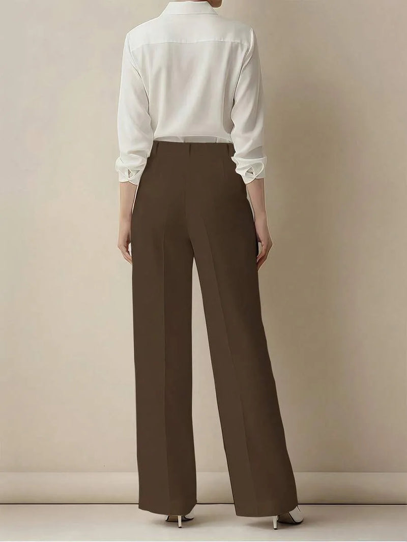 Casual High-Waist Work Trousers with Pockets