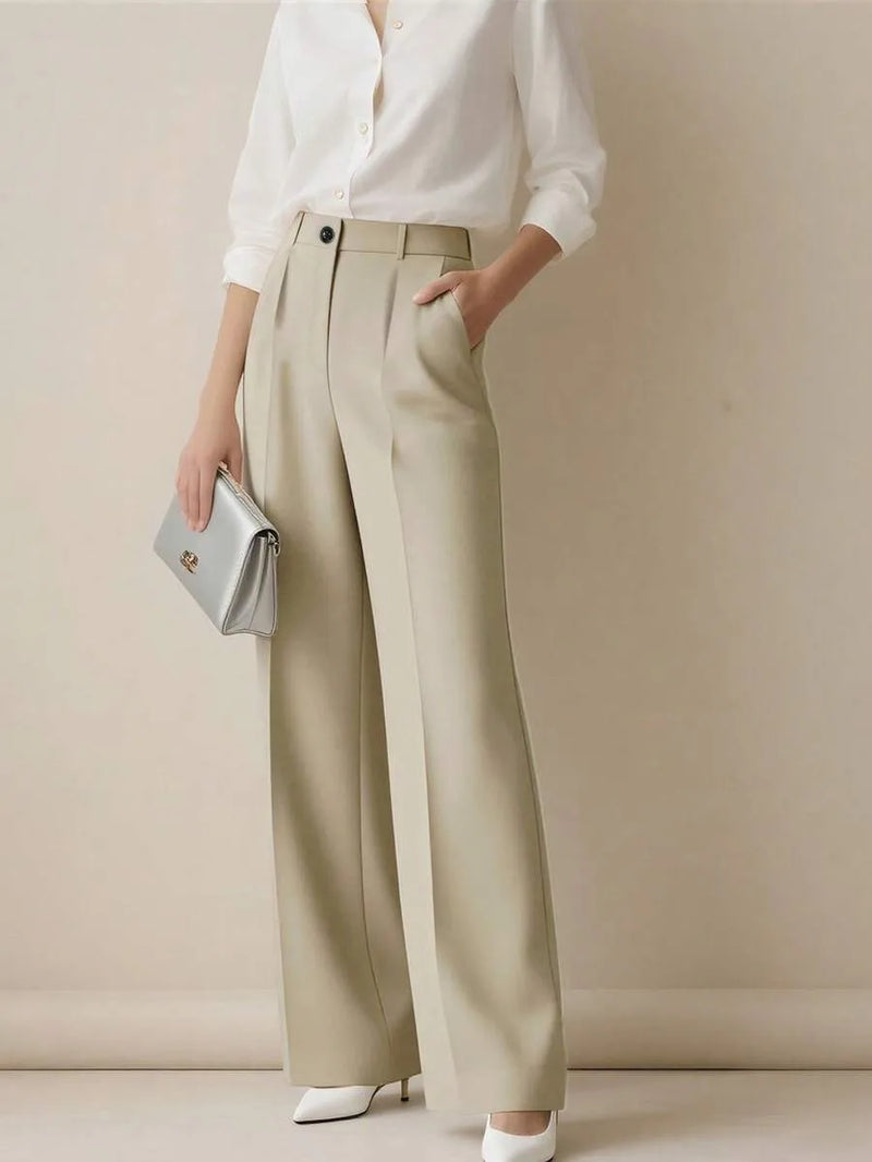 Casual High-Waist Work Trousers with Pockets