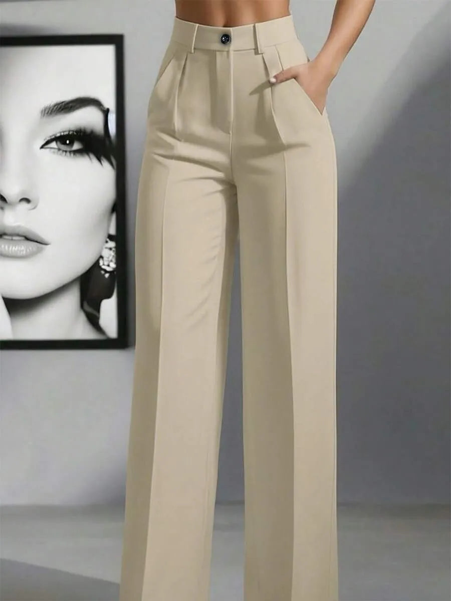 Casual High-Waist Work Trousers with Pockets