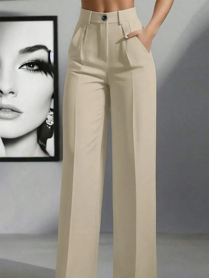 Casual High-Waist Work Trousers with Pockets