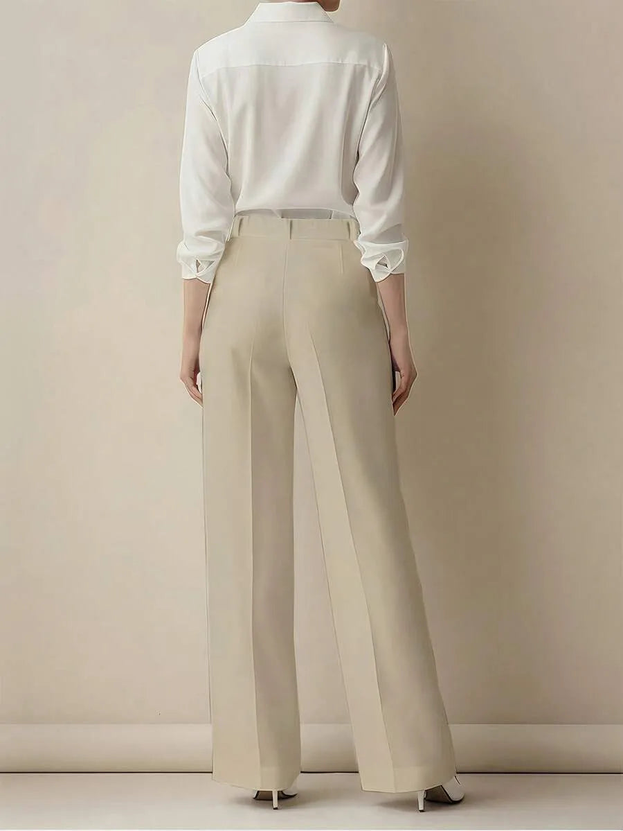 Casual High-Waist Work Trousers with Pockets