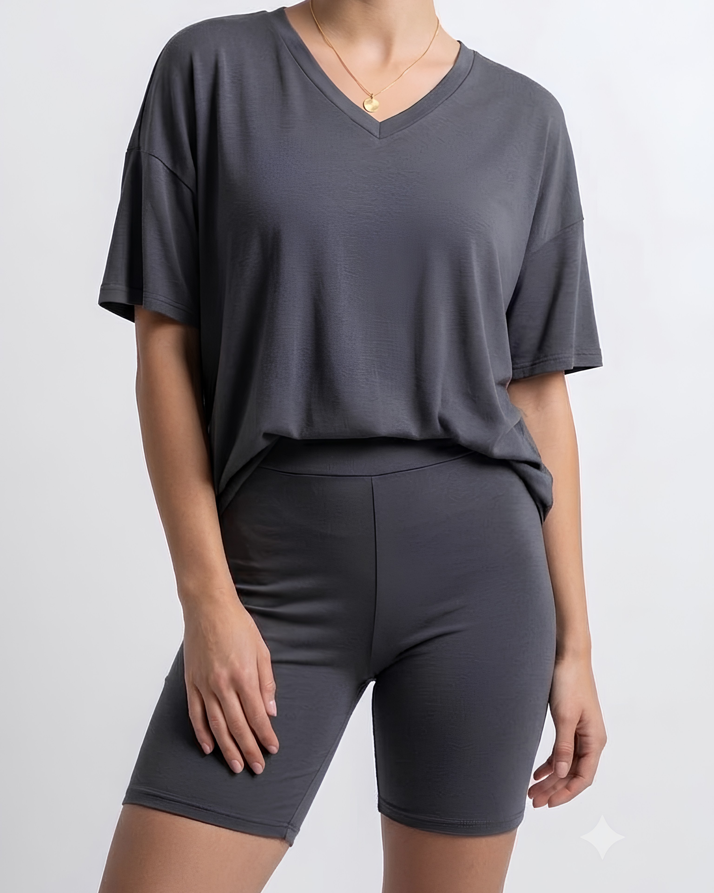 Basic Bae Full Size V-Neck Drop Shoulder T-Shirt and Shorts Set