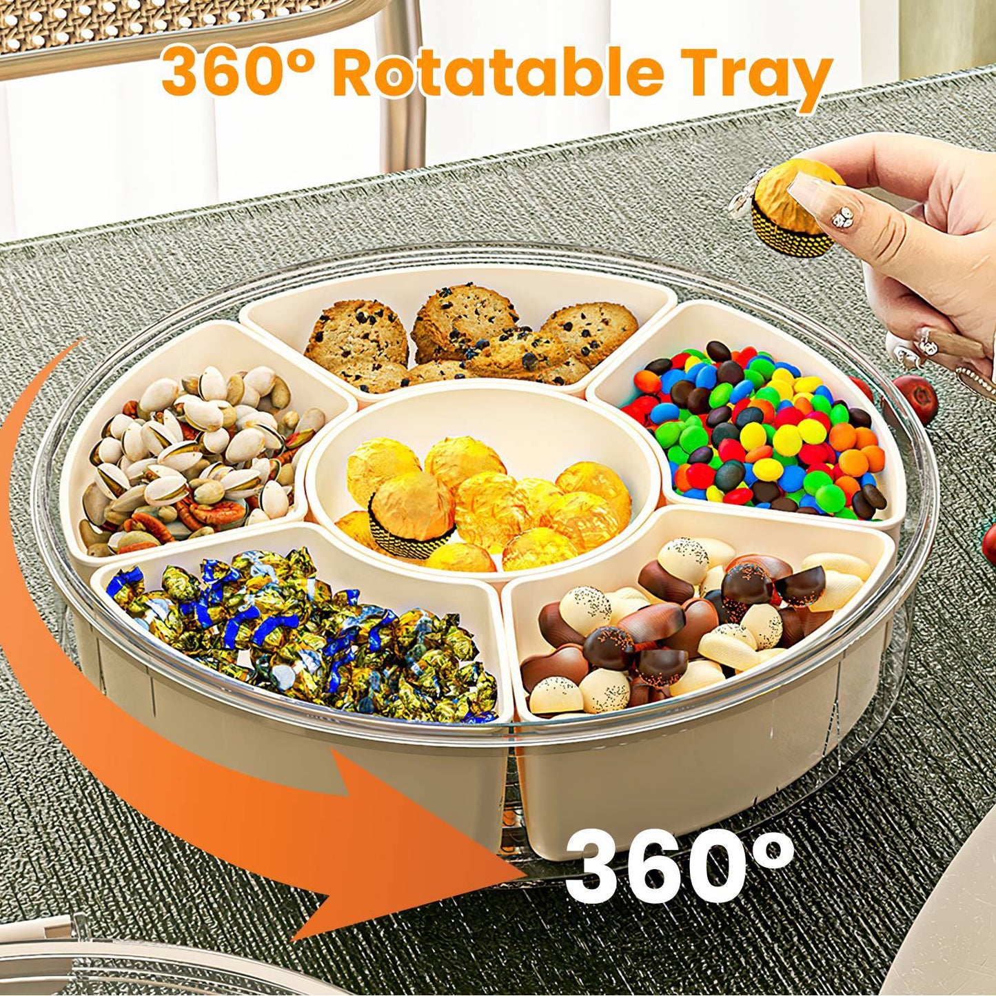 2 Pcs Divided Serving Tray With Lid And Handle 360 Degree Rotatable Snack Box Container With 6 Dividers