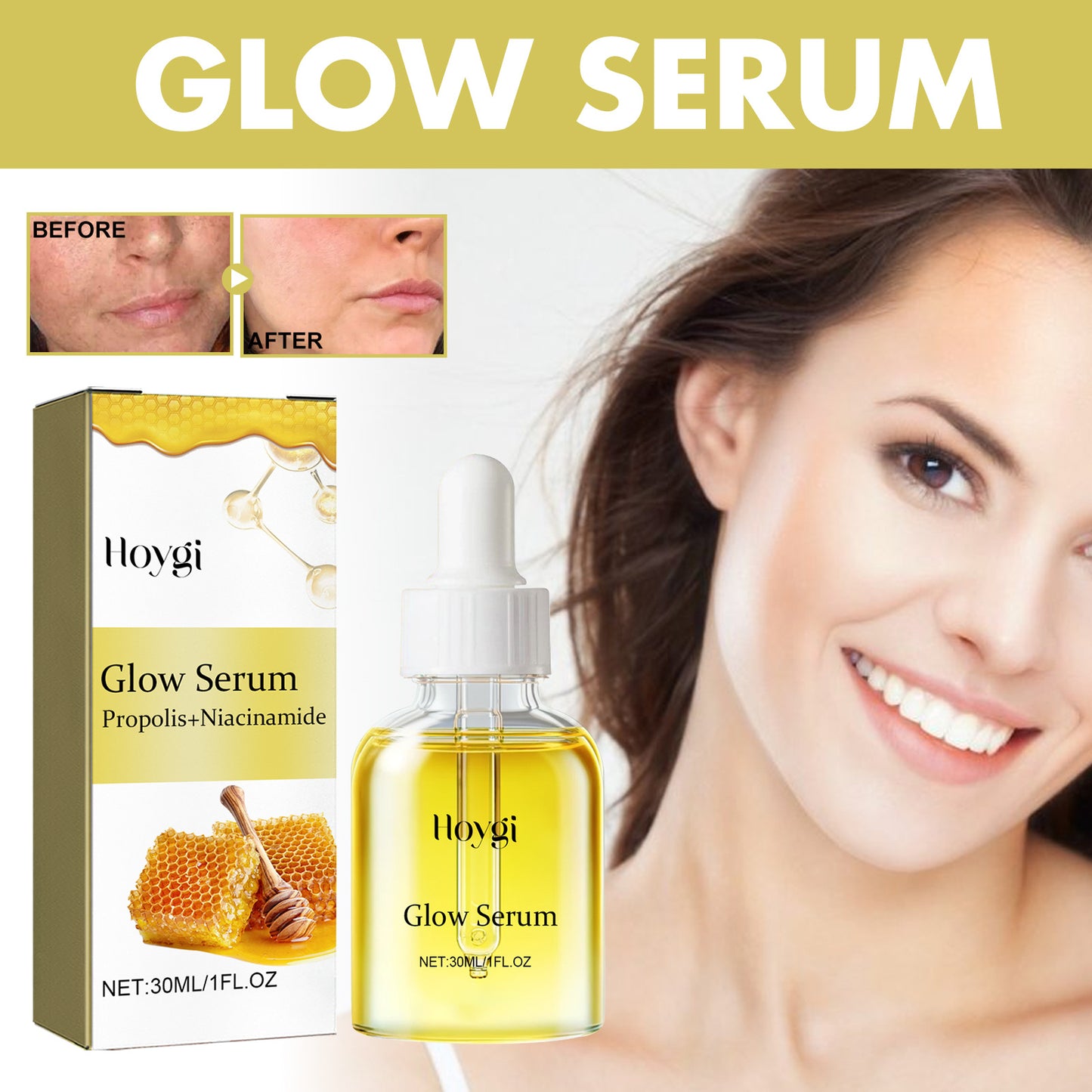 Hoygi Glow Serum, Moisturizing And Whitening Skin To Reduce Facial Spots And Fine Lines